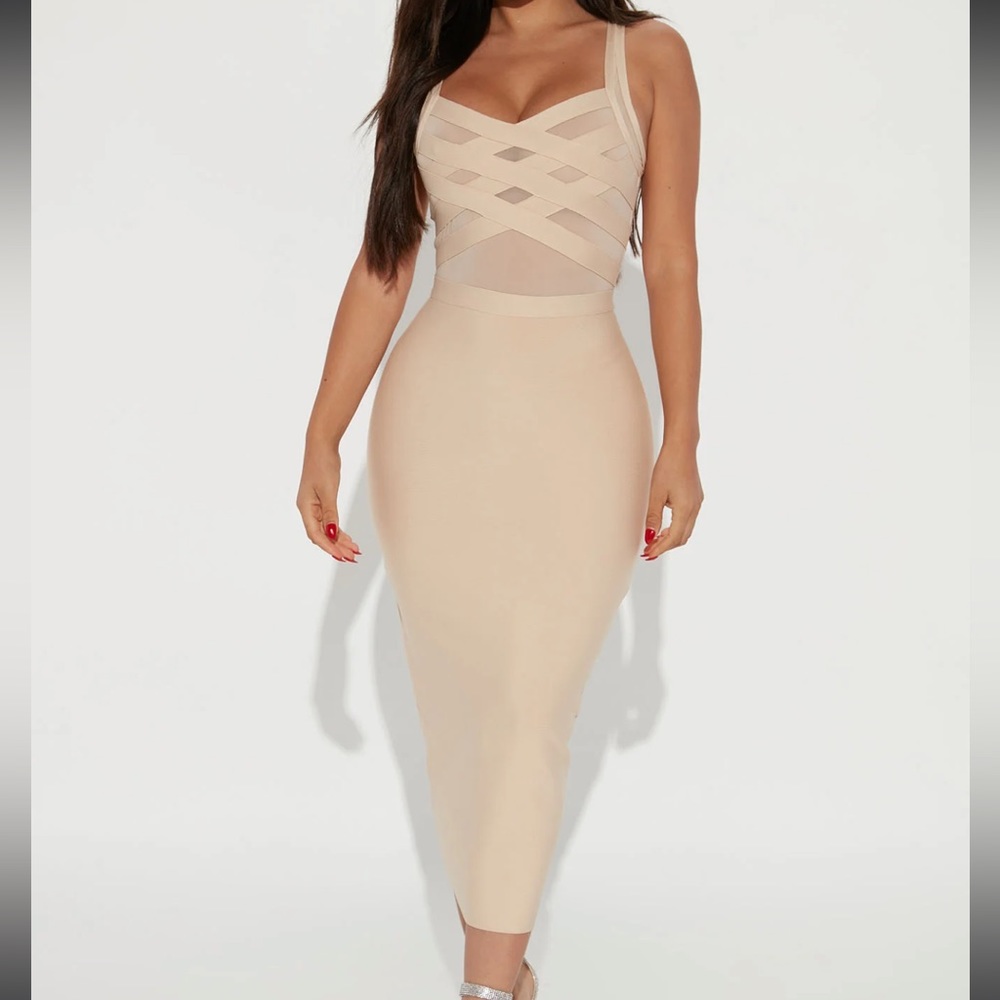 Bandage midi dress cream size M